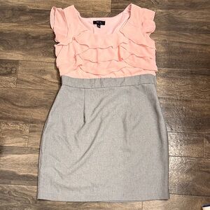 BCX Pink Ruffled Top and Gray Skirt Set